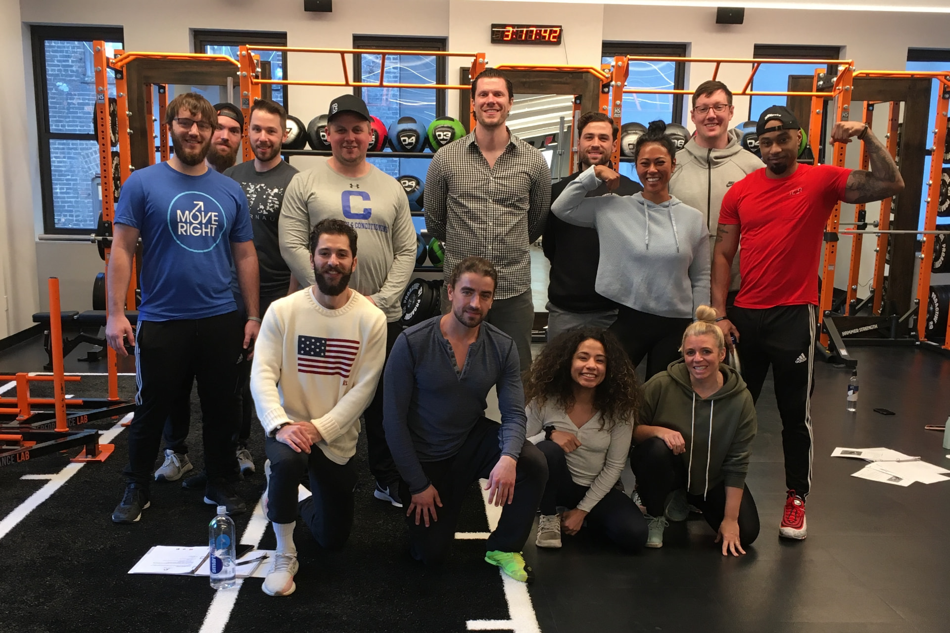The Saint Bartholomew clinic team and seminar group inside the New York performance lab